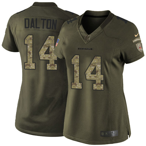 Women's Elite Andy Dalton Nike Jersey Green - #14 Salute to Service NFL Cincinnati Bengals